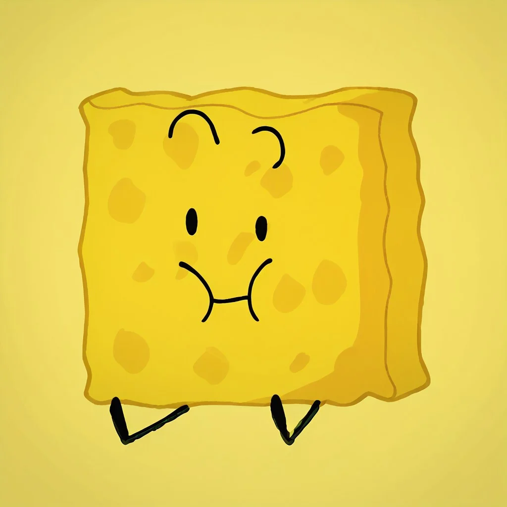 score_9, score_8_up, score_7_up, solo, anthro sponge, yellow sponge body, rectangular character, bumpy edges, soft texture appearance, spongy body, spotty surface, rounded rectangular shape, dot eyes, thin stick limbs, black limbs, black eyes, front side