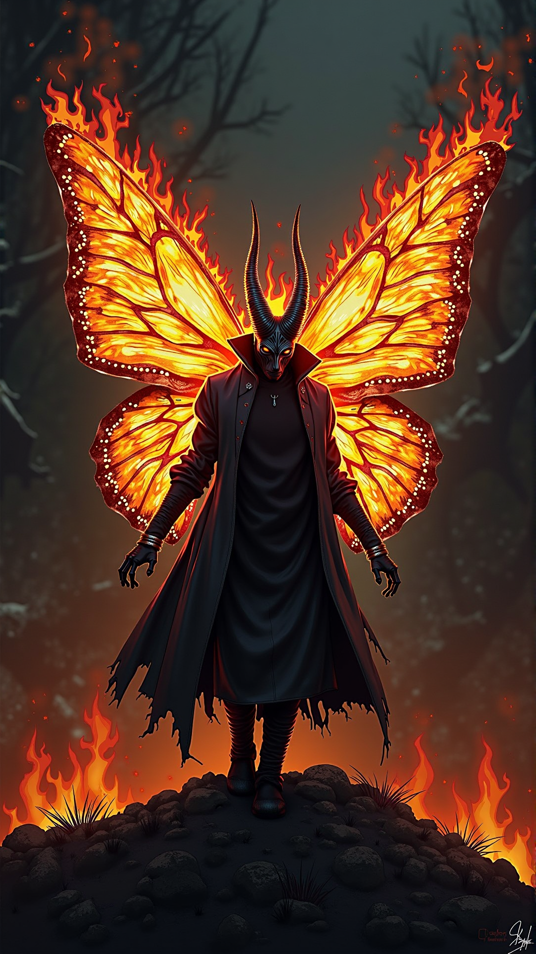 An image of a KrampusStyle a butterfly made of fire, dark colors, calming atmosphere, dramatic lighting, cinematic, establishing shot, extremely high detail, photo realistic, cinematic lighting, pen and ink, intricate line drawings, by Yoshitaka Amano, Ruan Jia, Kentaro Miura, Artgerm, post processed, concept art, artstation, matte painting, style by eddie mendoza, raphael lacoste, alex ross. Dark, atmospheric and moody atmosphere. black, dark, moody
<lora:KrampusStyleFlux:__wildcards/numbers/07-09__>