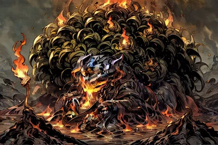 (masterpiece:1), (best quality:1), LavaMecha, Pompeii, volcanic eruption, (fire, brimstone:1.2)