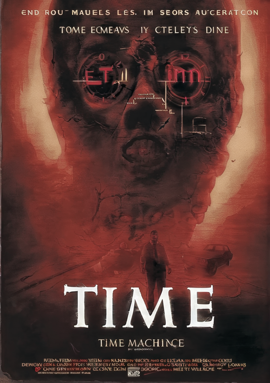 cinexart (title "TIME") demonic time machine, movie poster<lora:cinexart:1>