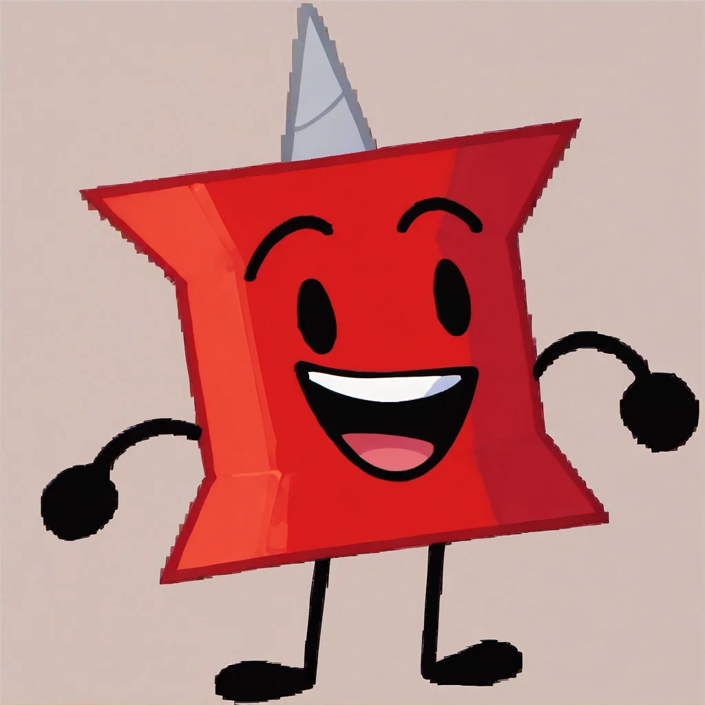 score_9, score_8_up, score_7_up, solo, anthro, red body, dot eyes, thin stick limbs, black limbs, black eyes, gray metallic pin tip, push pin body, cartoony, happy