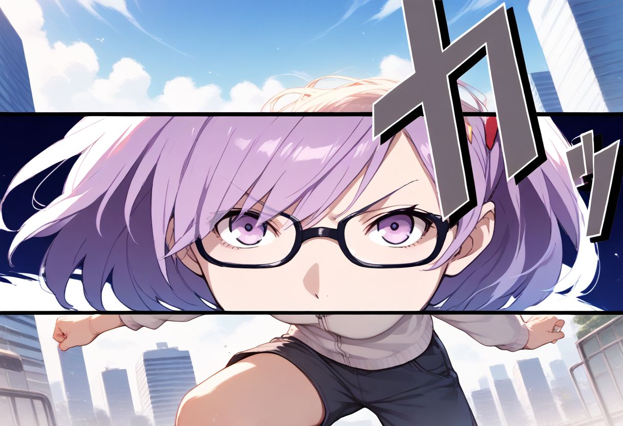 <lora:Fixhands_anime_bdsqlsz_V1:1>score_9, score_8_up, score_7_up, uncensored, source_anime, intricate details, perfect anatomy BREAK
1girl, solo, mash kyrielight, purple hair, hair over one eye, glasses, white hoodie, 
(v-shaped eyebrows), fighting stance, outdoors, city, tokyo,
<lora:HyLper-Accelerate-PAseer:1> <lora:p3cutin_XL(pony)v1.2fix:1>