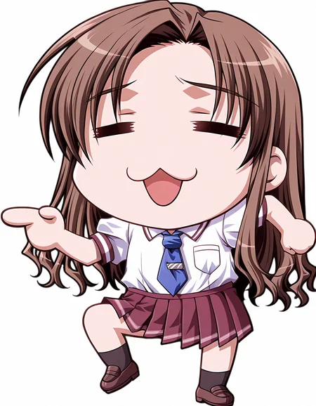 masterpiece, best quality, amazing quality, official art, ultra highres, very aesthetic,
1girl, solo, shizutani_shion, long hair, brown hair, = =,
school uniform, necktie, pleated skirt BREAK
genba_neko,(chibi:1.3),pointing,standing on one leg,:3,open mouth,meme,parody, simple background, white background, full body
<lora:shizutani shion v1.0-000011:1> <lora:genba_neko_like_IL_v1:1>