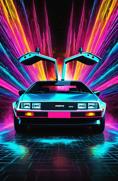 pop art illustration of a delorean, abstract, adobe illustrator (ilyaishi bandai scmo:1.46)(album ren:1.1), fanart station award-winning, (leiya scala fractal sculo:1.21) octane cube dna octane 3d Render wizard Maya+ROCKFroz Pharaoh dark Tzeoch Tzeens Yang ç·å Yanjun Cheng, professional digital art horror dramatic painting, dizji casting eerie longsword ArtCorcene ArtStation deviantart