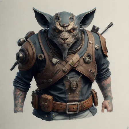 Fantz cartoon (creature:0.6)|(turtle:0.5) design, ultra detailed, random colors, steampunk, and punk costume, <lora:Small_Mostersv2:0.3> <lora:Creature_Design2_V1:0.6>