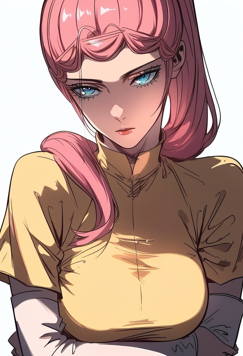 score_9, score_8_up, score_7_up, score_6_up,score_5_up, Expressiveh,
longyuyin, 1girl, ponytail, pink hair, long hair, blue eyes, large breasts, yellow dress, elbow gloves,
detailed face, full color, vibrant color, cowboy shot, dynamic pose, dynamic angle, centered, head tilt, close up, arms under breasts, squeezed breasts, white background, EyesHD, partially illuminated