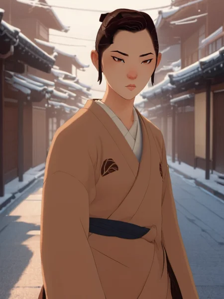 full color drawing of Mizu, woman,in a brown shiromuku, empty street, Edo period, upper body, epic character composition,by ilya kuvshinov, manon bailly, drawing <lora:BlueEyeSamurai:1> <lora:epiNoiseoffset_v2:1>