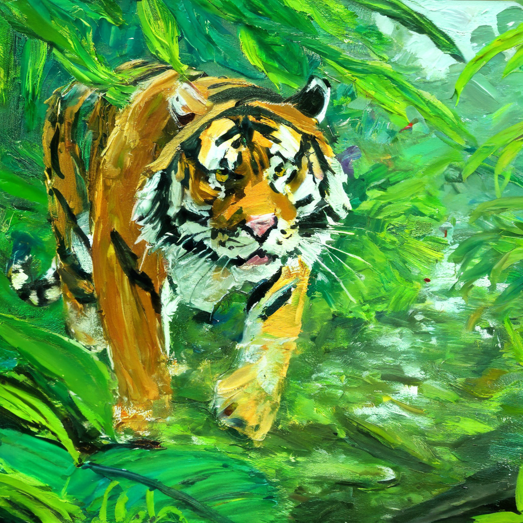 artmix01 a tiger roaming the jungle, very detailed<lora:artmix01:1>