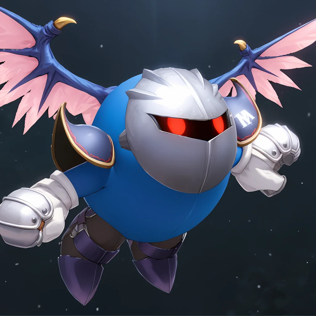 MetaknightXL, mask, red eyes, wings, <lora:MetaknightXL:1>, blue outfit, (anime, masterpiece, intricate:1.3), (best quality, hires textures, high detail:1.2), (4k),(incredibly detailed:1.4),UHD, 8K, ultra detailed
