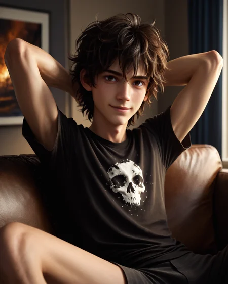 score_9, score_8_up, score_7_up, rating_questionable, intricately detailed,
<lora:homri52:1>,
<lora:Nico_Di_Angelo_Percy_Jackson_the_Olympians:0.8>, 1boy(Nico, Pale Skin, Black Hair, Messy Hair, Dark Brown Eyes, looking at the viewer, happy,
solo, cowboy shot, sitting on a sofa, leaned back, arms raised, hands behind head, typical clothing), comfy living room, at night, dark room, low light,
4k,
detailed background, depth of field,
<lora:ral-chrosc-clr:0.7>, ral-chrosc-clr,
<lora:Expressive_H:0.5>, Expressiveh,
<lora:xl_more_art-full_v1:0.3>,
<lora:add-detail-xl:0.3>