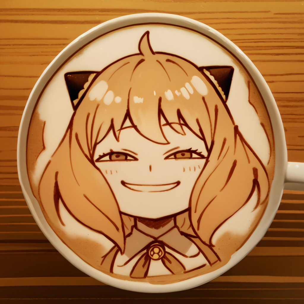 score_9, score_8_up, score_7_up, source_anime, 1girl, LatteArt, latte art, cup, coffee, food focus, mug, still life, <lora:LatteArt_XLPD:1.2>, monochrome, greyscale, lineart, anya \(spy x family\), <lora:AnyasHehFaceMeme_XLPD:1> IncrsAnyasHehFaceMeme, grin