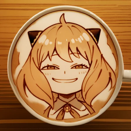 score_9, score_8_up, score_7_up, source_anime, 1girl, LatteArt, latte art, cup, coffee, food focus, mug, still life, <lora:LatteArt_XLPD:1.2>, monochrome, greyscale, lineart, anya \(spy x family\), <lora:AnyasHehFaceMeme_XLPD:1> IncrsAnyasHehFaceMeme, grin
