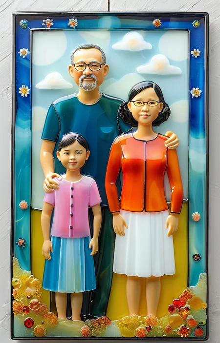masterpiece,best quality,<lora:tbh372-sdxl:0.6>,illustration,style of Fused glass portrait of family