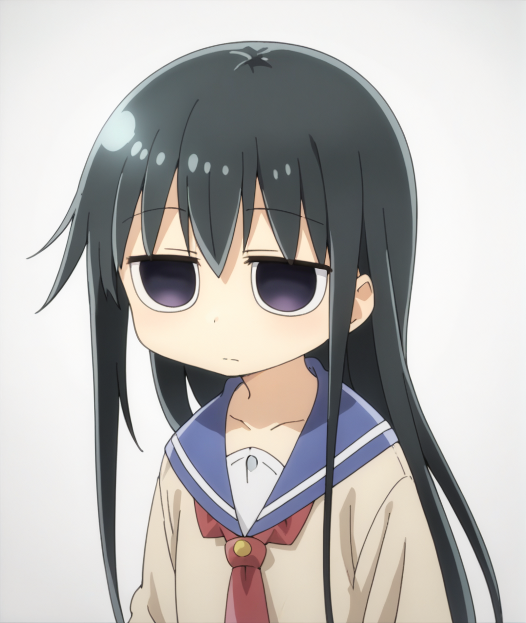 score_9, score_8_up, score_7_up, score_6_up, score_5_up, score_4_up, BREAK source_anime,
<lora:Negishi Masako_PONY:1>,negishi masako, 1girl, solo, long hair, black hair, empty eyes,blank stare, jitome, school uniform, necktie,