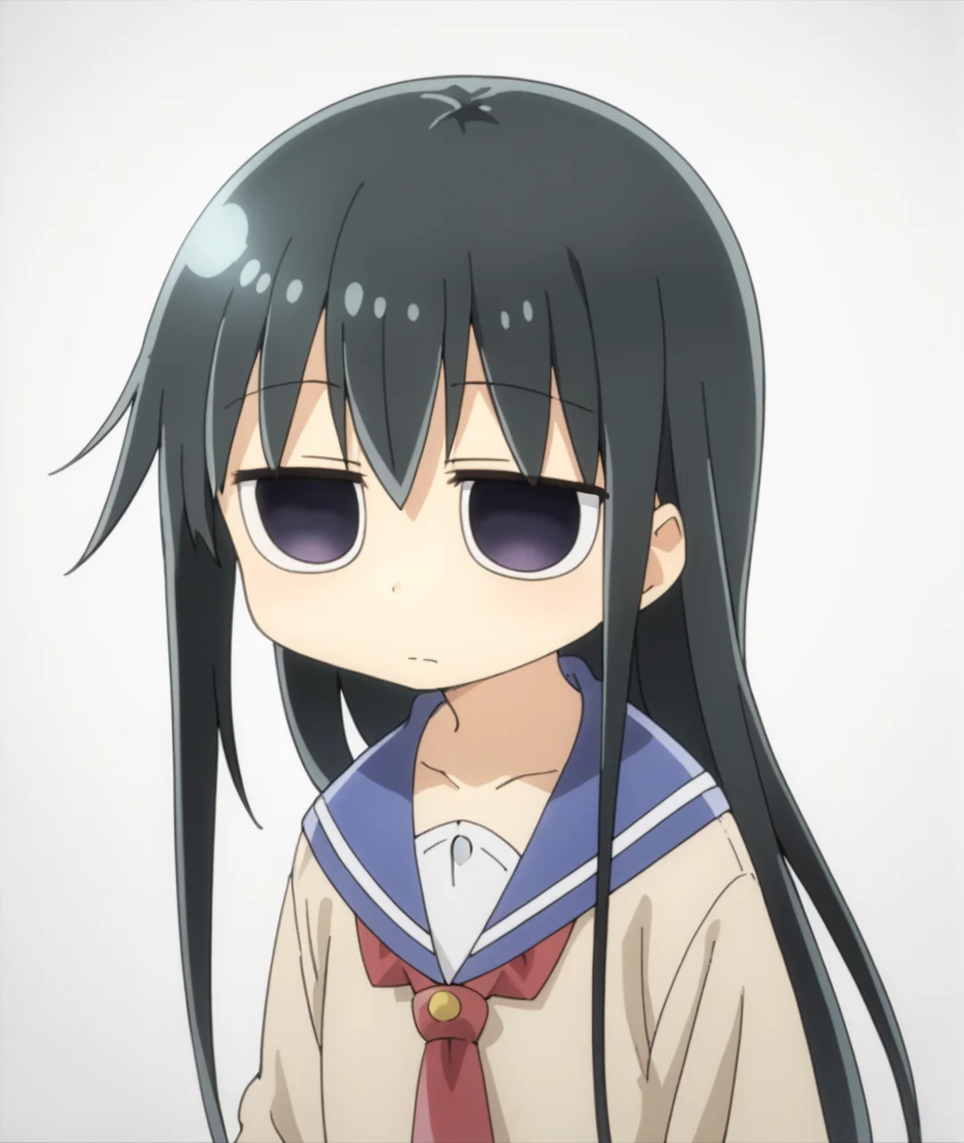 score_9, score_8_up, score_7_up, score_6_up, score_5_up, score_4_up, BREAK source_anime,
<lora:Negishi Masako_PONY:1>,negishi masako, 1girl, solo, long hair, black hair, empty eyes,blank stare, jitome, school uniform, necktie,