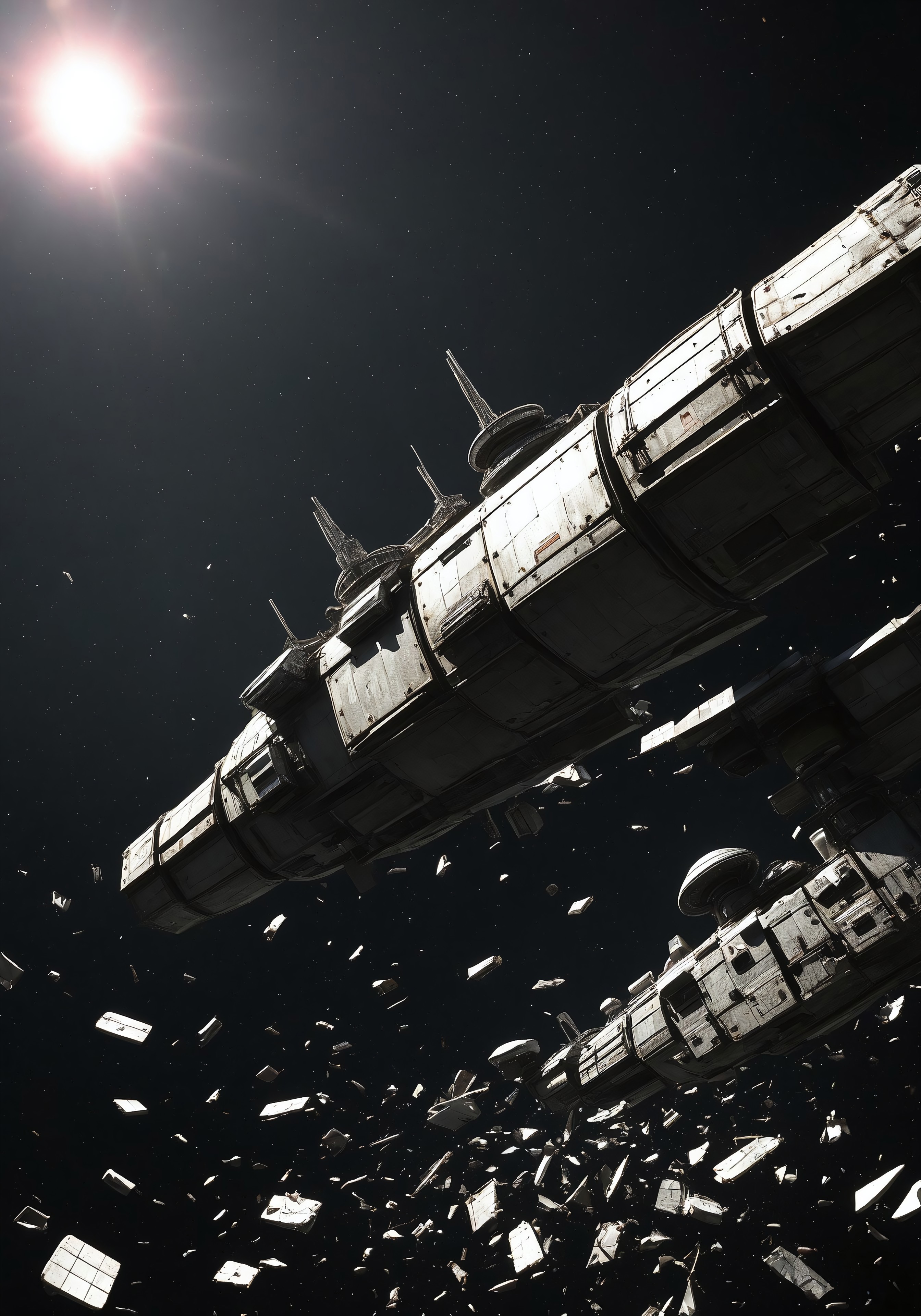 SPCDEB, spaceship, flying, debris, fisheye