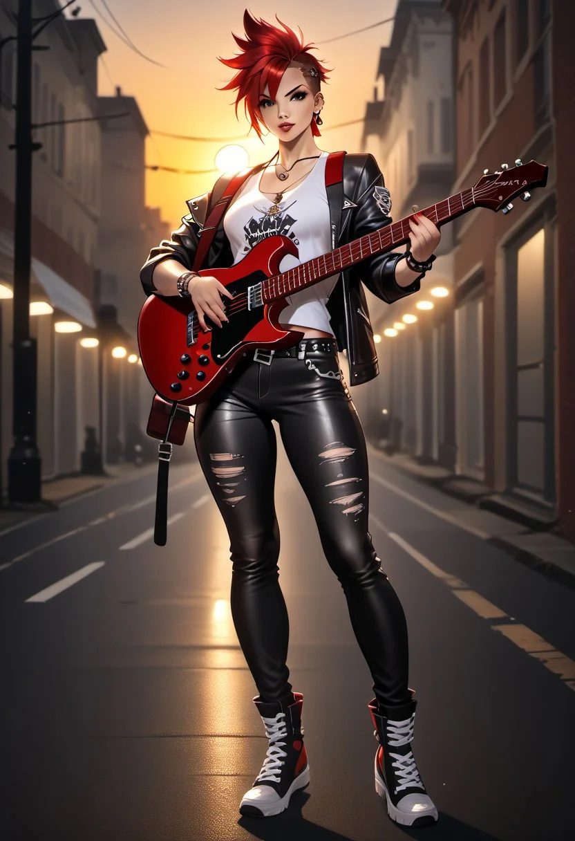 score_9, score_8_up, score_7_up, Full Body Shot, A punk girl, playing an red guitar, high atop the rooftops, sunset, golden hour lighting, 4n1v3rs3, depth of field, dynamic angle, fashion photography, sharp, hyperdetailed:1.15
https://civitai.com/images/49477434