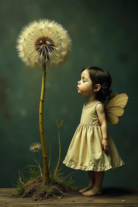 The flower is dried up, odorless, next to the flower is a dandelion girl with wings. The disturbing and grotesque world of Stephen Gummel. Style by Andrew Wyeth, Katsuhiro Otomo âScary stories told in the dark.âââ