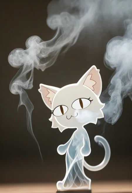 1 girl , noccen , animal ears, :3, chibi, cat tail, animal ear fluff, slit pupils , ((made_of_smoke , translucent body, wisps of smoke, white smoke)) , slowly disappearing ,
masterpiece, best quality, absurdres , detailed fur, depth of field ,