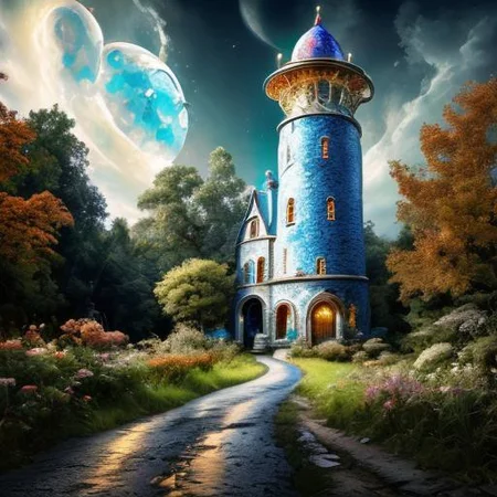 realistic analog photo, award winning photo, GoldMoonstoneWorld witow, no humans, scenery, blue sky, road, nature, outdoors, RAW, highres, 8k, uhd, High Dynamic Range, tonemapping, crisp details, portcullis,