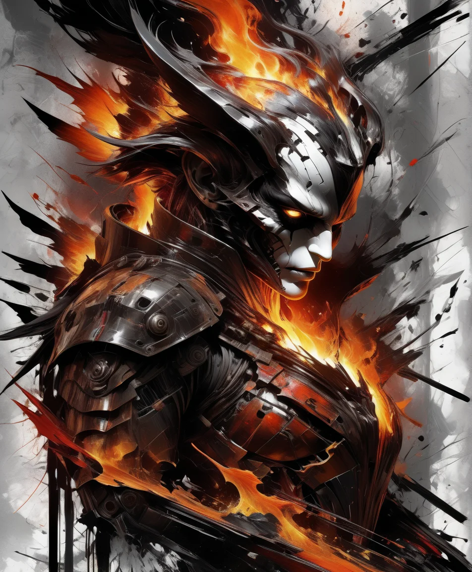 art by yossi kotler and russ mills,armored animal,masterpiece,8k,Infernal style <lora:InfernalStyleXL-000006:0.36>,fire effects,8k uhd,absurd res,ultra detailed,masterpiece,awardwinning,sharp focus,intricate detail,50mm lens,glowing,epic,trending on artstation,ink painting, <lora:YossiKotlerXLStyle:0.36>,yktlr,abstract,messy,dark and demonic, <lora:RussMillsXL:0.35> rsmls, surreal,wallpaper