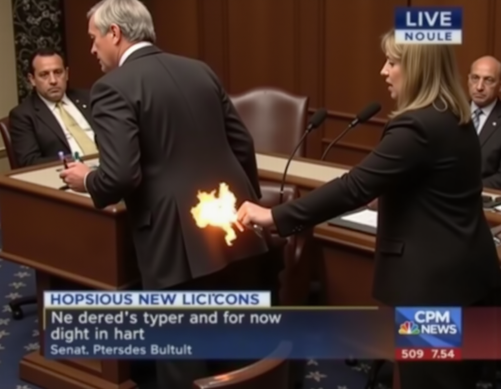 Live on CSPAN, Senators are holding lighters up to their rear ends igniting farts in the Senate chamber.