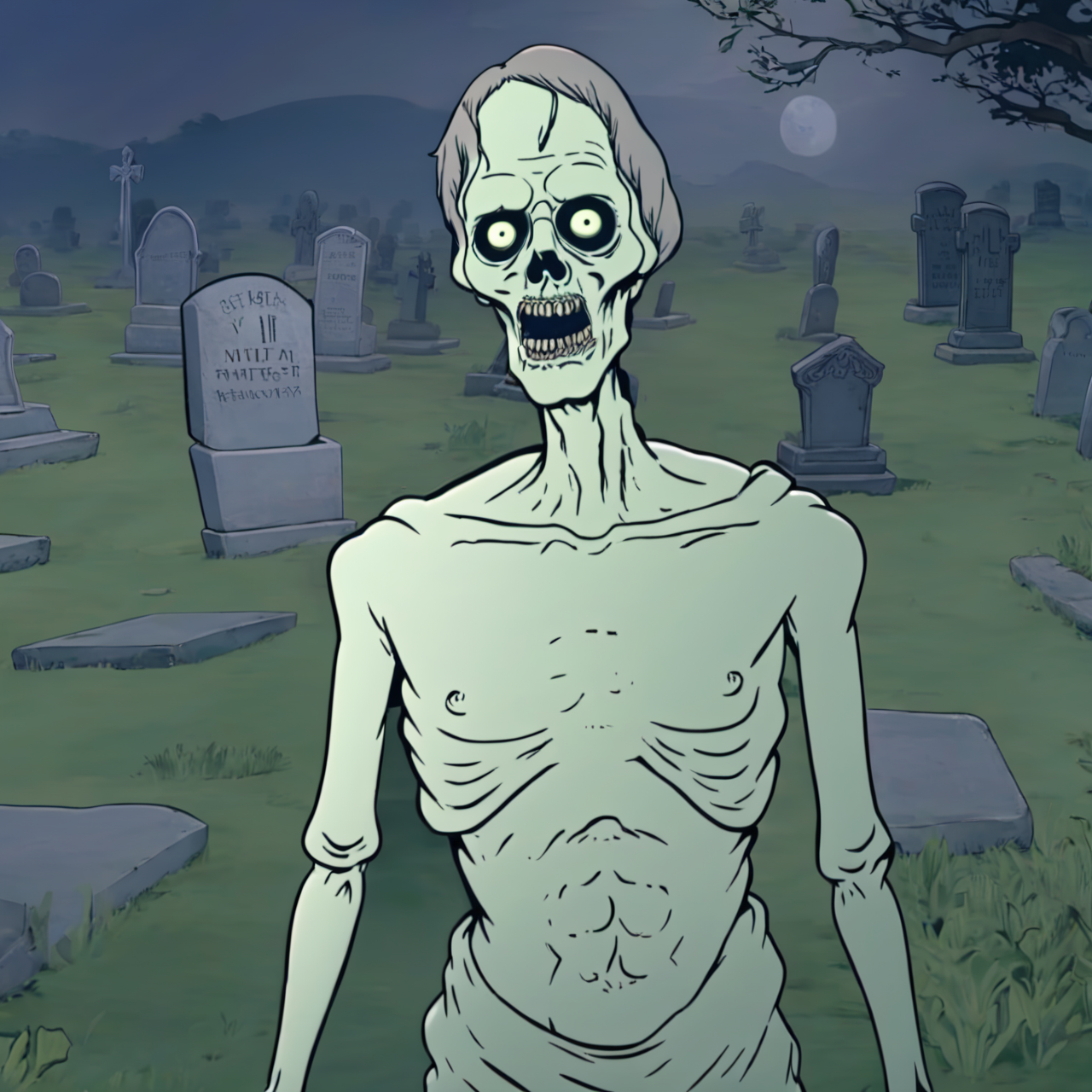 meatcanyon style, cel-shaded, 
zombie,nightmare fuel, horror,graveyard,close up
<lora:meatcanyon-sdxl-v1:1>