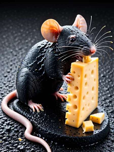 mouse made from ais-tarmac eating cheese<lora:Fresh_Tarmac_SXDL:1>