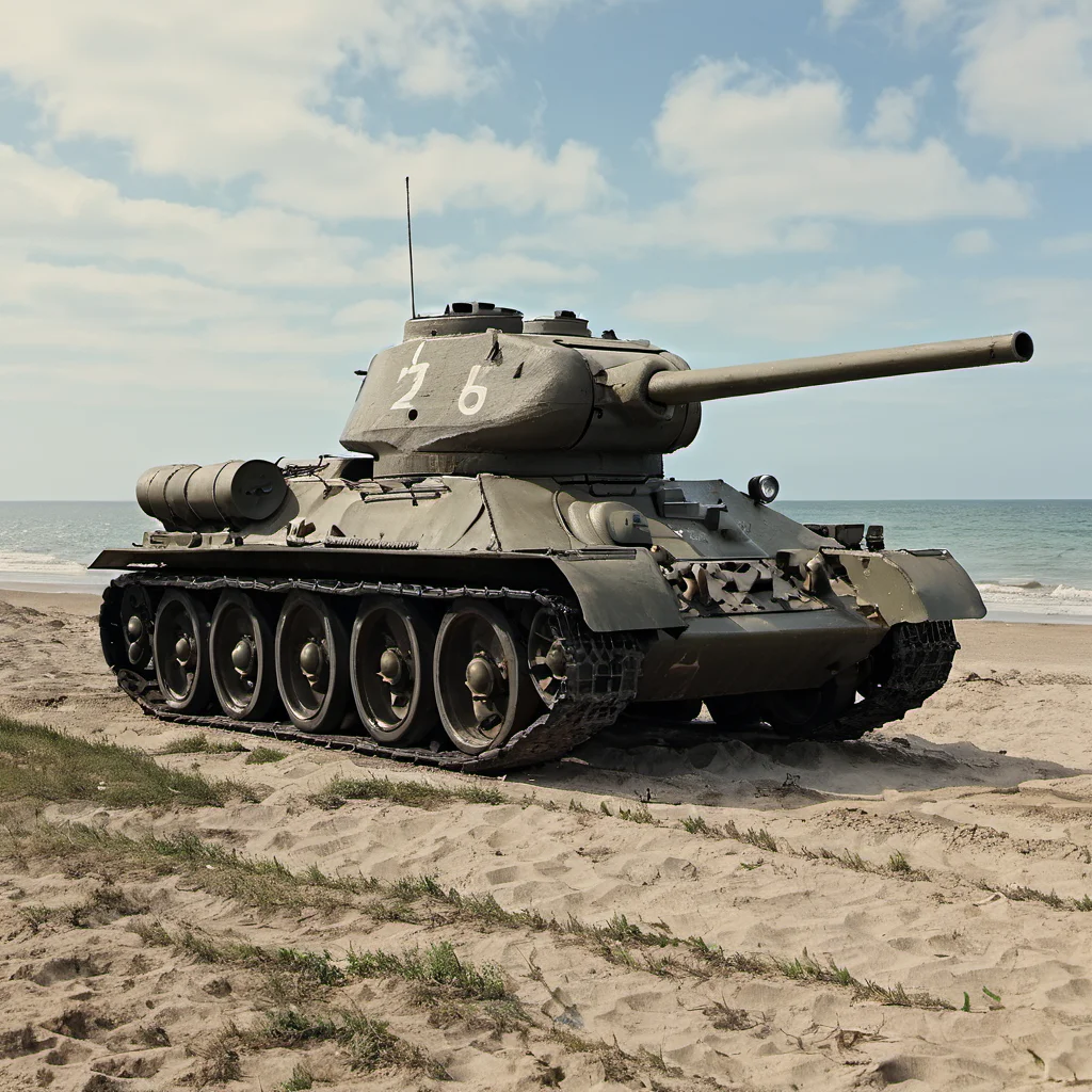 photo of a t_34 tank on beach <lora:t_34_SDXL:0.8>