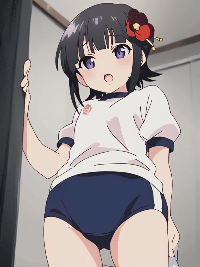 score_9, score_8_up, score_7_up, score_6_up, score_5_up, score_4_up, source_anime, rating_explicit, BREAK
 <lora:Suzu_XL:1> Suzu, 1girl, soro, hair ornament, purple eyes, hair flower, short hair, bangs, red flower,
dark blue buruma, blush, white gym uniform, open mouth, cowboy Shot,
2010s \(style\), anime, anime_screencap, animated gif, mp4 ,video, animated,