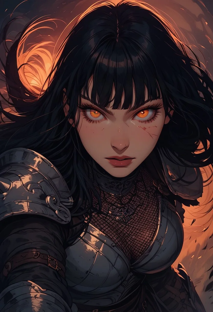 Score_9, Score8_up, Score_7_up, (((High Resolution, Best Quality))), 
1girl, beautiful, breasts, battle scarred, damaged armor, fishnets under armor, bangs, long hair, plated armour, holding battleaxe, battle stance, dynamic angle, ancient fantasy city, battle-ready stance, dynamic pose, at night, moonlight, riding a nimbus cloud, nimbus, directional lighting, viewed from above,
beautiful eyes, detailed eyes, perfect eyes, orange eyes, beautiful eyes, looking at viewer, extreme foreshortening,