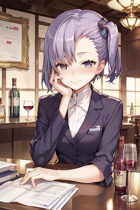 score_max, (score_9, score_8_up, score_7_up:1.2), score_6_up, official art, source_anime,
, masterpiece, absurdres, high detail, 8k,
bar, table,  wine glass, wine bottle, dish, cheese, upper body,
elbow rest, finger to glass, seductive smile, drunk, blush, 
ddpopeko, side ponytail, hair ornament, office lady,
 <lora:XL_Pony_gomaotsu-operator-t1:1.1>