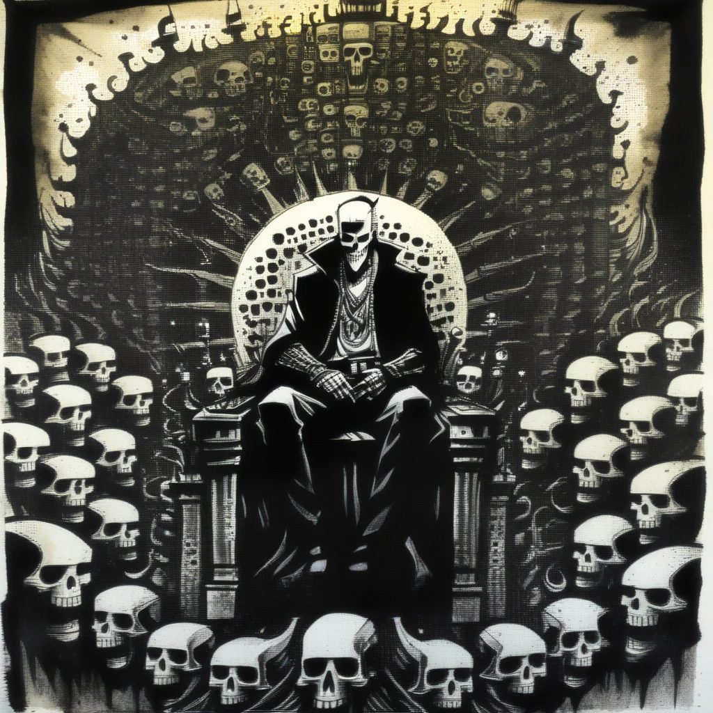 corcoc3s king on a throne of skulls, black ink <lora:corcoc3s:1>
