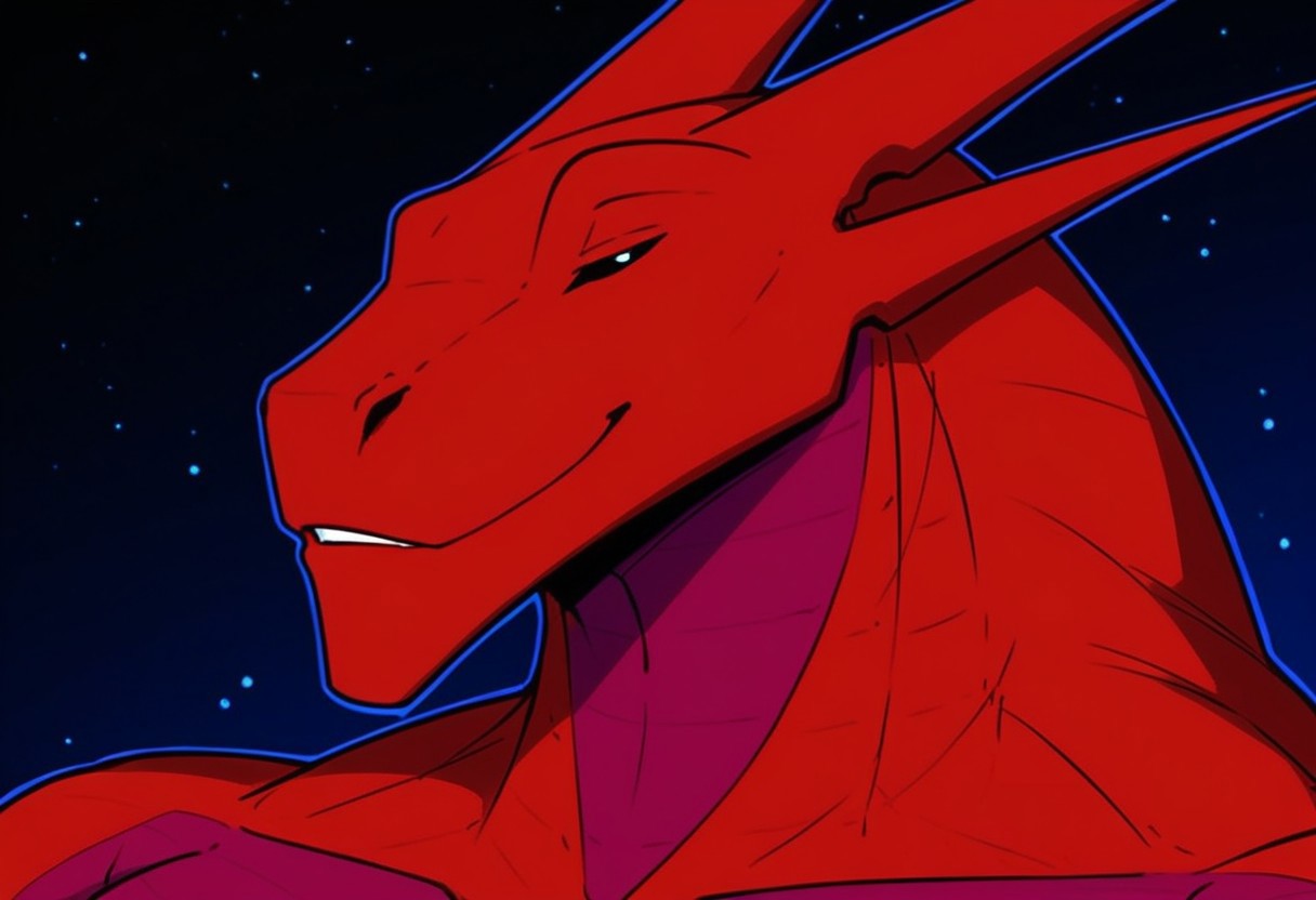 score_9, score_8_up, score_7_up, Expressiveh, masterpiece, best quality, highly detailed, realistic, (zPDXL3), 1boy, solo, (RDJJ, furry, anthro, scalie, male dragon, red body, pink body, two tone body, black sclera, yellow eyes, muscular male, horns) ((face only, close-up)), smile, closed mouth, ((black background, simple background)), uncensored