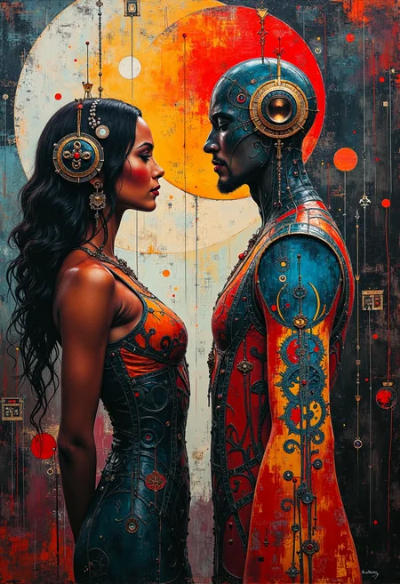 A masterpiece of sci-fi style created by the collaboration of Tamara de Lempicka and Wassily Kandinsky. HD32K, hyperdetailed, best quality, midjourneyv6.1.