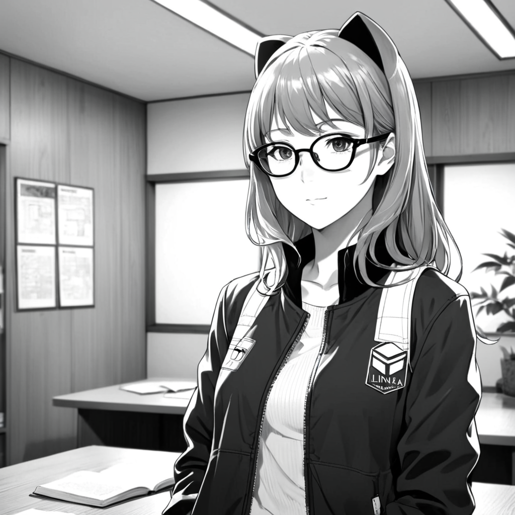 best quality, anime, wearing a jacket, glasses, focus on face, room, manga, (lineart), (monochrome), black and white, (colorless)
,Lineart, LineAniAF
,<lora:LineAniRedmondV2-Lineart-LineAniAF:1>