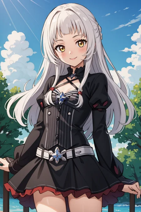 best quality, intricate details,
1girl, <lora:ShionV2D8_e6:0.8> small breasts, cowboy shot,outdoors, smile, ShionGothic,