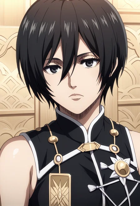score_9, score_8_up, score_7_up,1girl,source_anime,mikasaPNY ,black hair,short hair,hair between eyes,bangs,detailed face,masterpiece,best quality, wearing a chinese dress,gala night <lora:mikasaPNY (2):1>