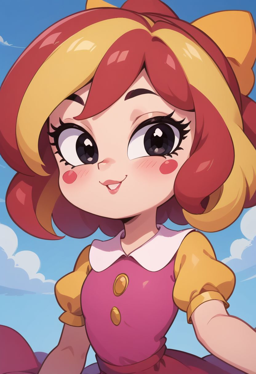 score_9, score_8_up, score_8, 1girl, milia, two-tone hair, black eyes, blush stickers, looking at viewer