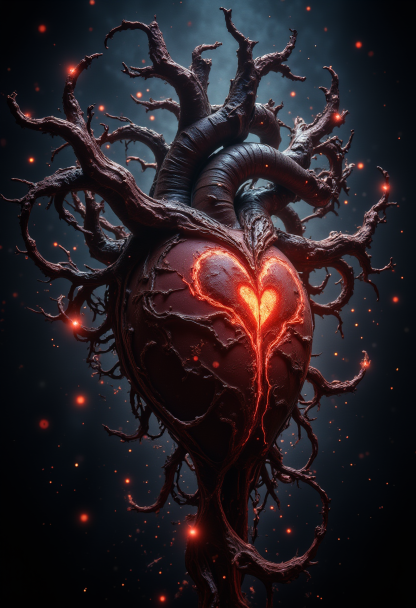 A beating corrupted heart of darkness lies at the center of the universe, pulsating with blood  <lora:lora:1>