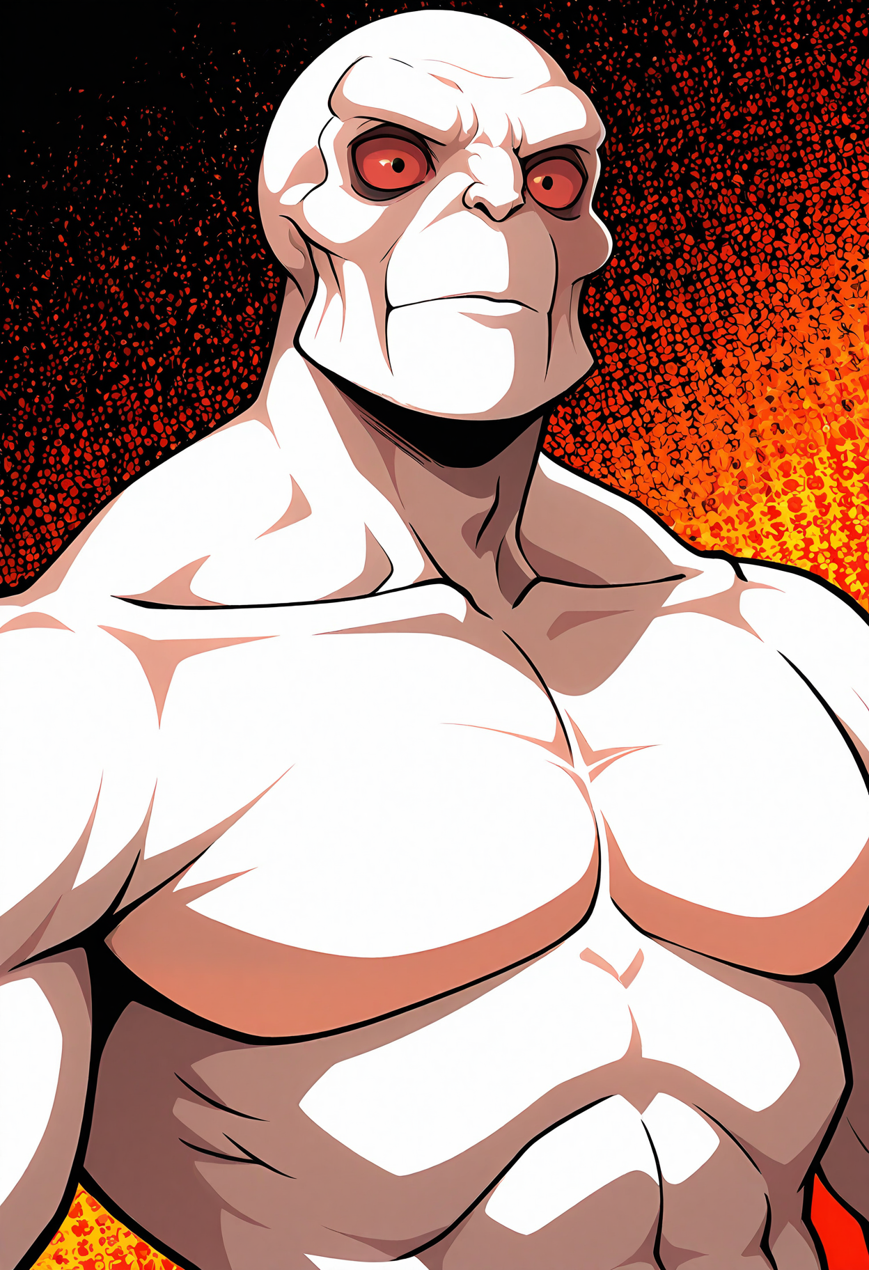 masterpiece, best quality, amazing quality, dutch angle, dynamic angle, abstract background, BREAK
solo, male, fd_killface, white body, bald, red sclera, muscular male, upper body focus, BREAK
<lora:cfg_scale_boost:.5>  <lora:Evelyn_Killface_-_Frisky_Dingo_-_ILXL:1>