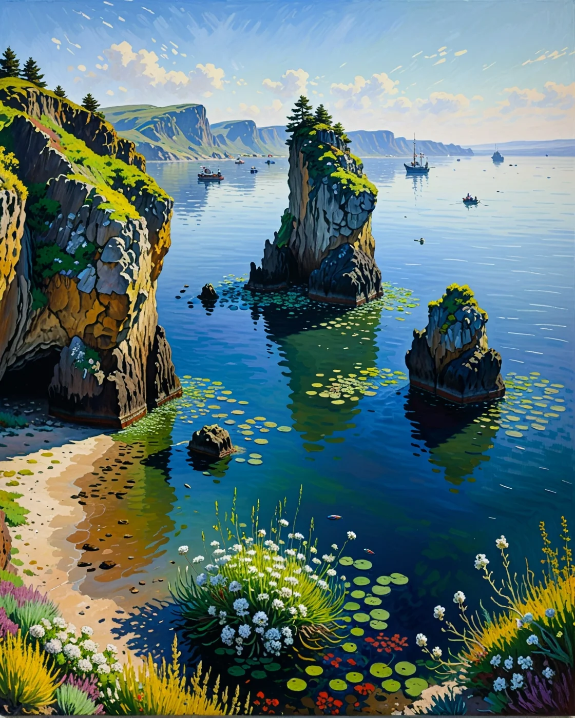Creator Landscape, 
(style ofClaude Monet (impressionist harbors)), 
shag diving deep, Monolithic sea stack formations, saltwort plant clusters, AcademicLandscape/seascapes_objects, 
<lora:extremely_detailed:0.8> extremely detailed,
<lora:add-detail-xl:0.3>,
<lora:dreamshaperXL10_lora:0.3>
detailxl,
advntr,