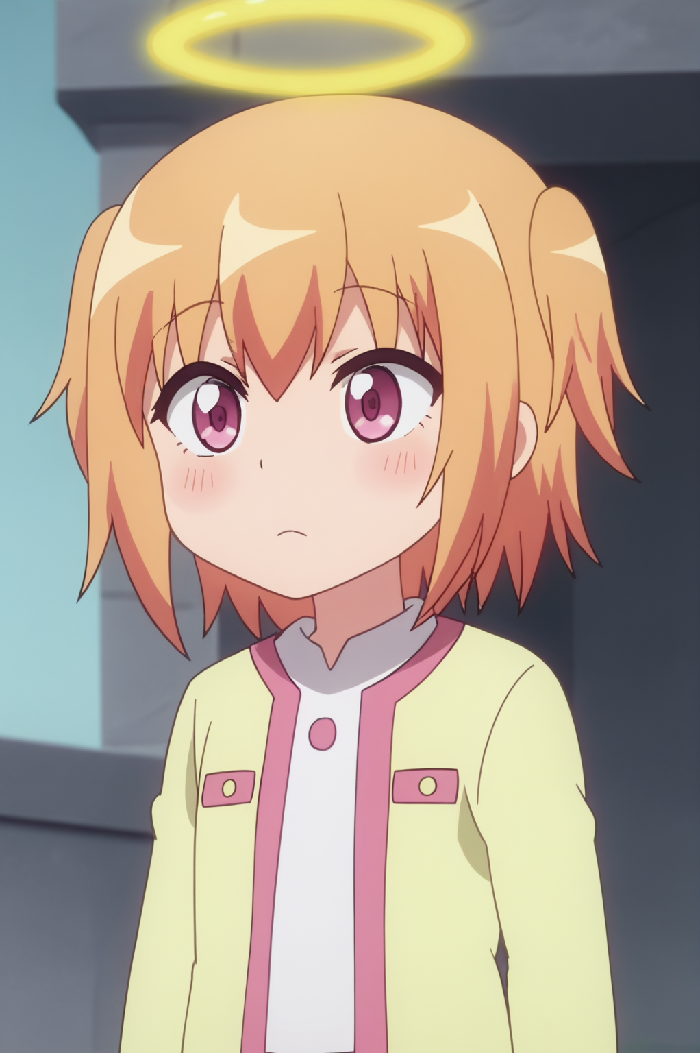 anime screencap, rating safe, Haniel Tenma, halo, upper body <lora:Gabriel_DropOut-Haniel_Tenma-PDXL:0.8>