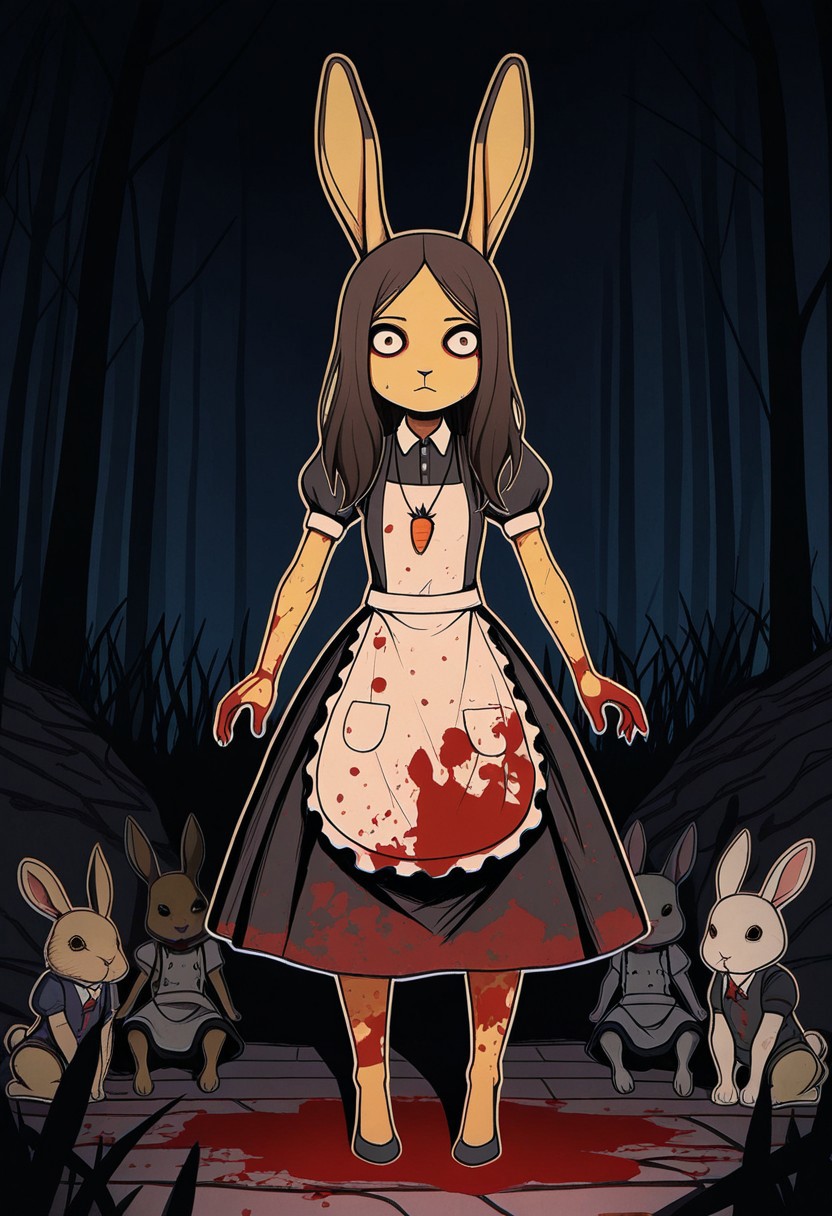 MASTERPIECE, AMAZING QUALITY, PAPER CUTOUT, FURRY, BLOODY, RABBIT, DARK,