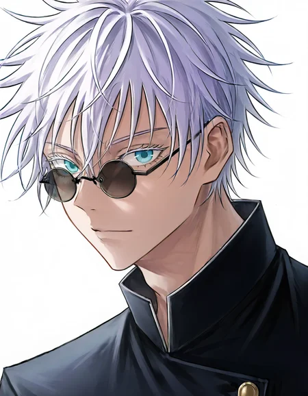 1boy, solo, male focus, (gojou satoru:1.5), closed mouth, <lora:sanse_sssei_33:1>, looking at viewer, gakuran, white background
