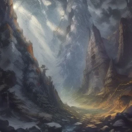 ((Masterpiece)), realistic digital painting of the hall of the mountain, official art, perfect composition, cinematic lighting, crepuscular rays,