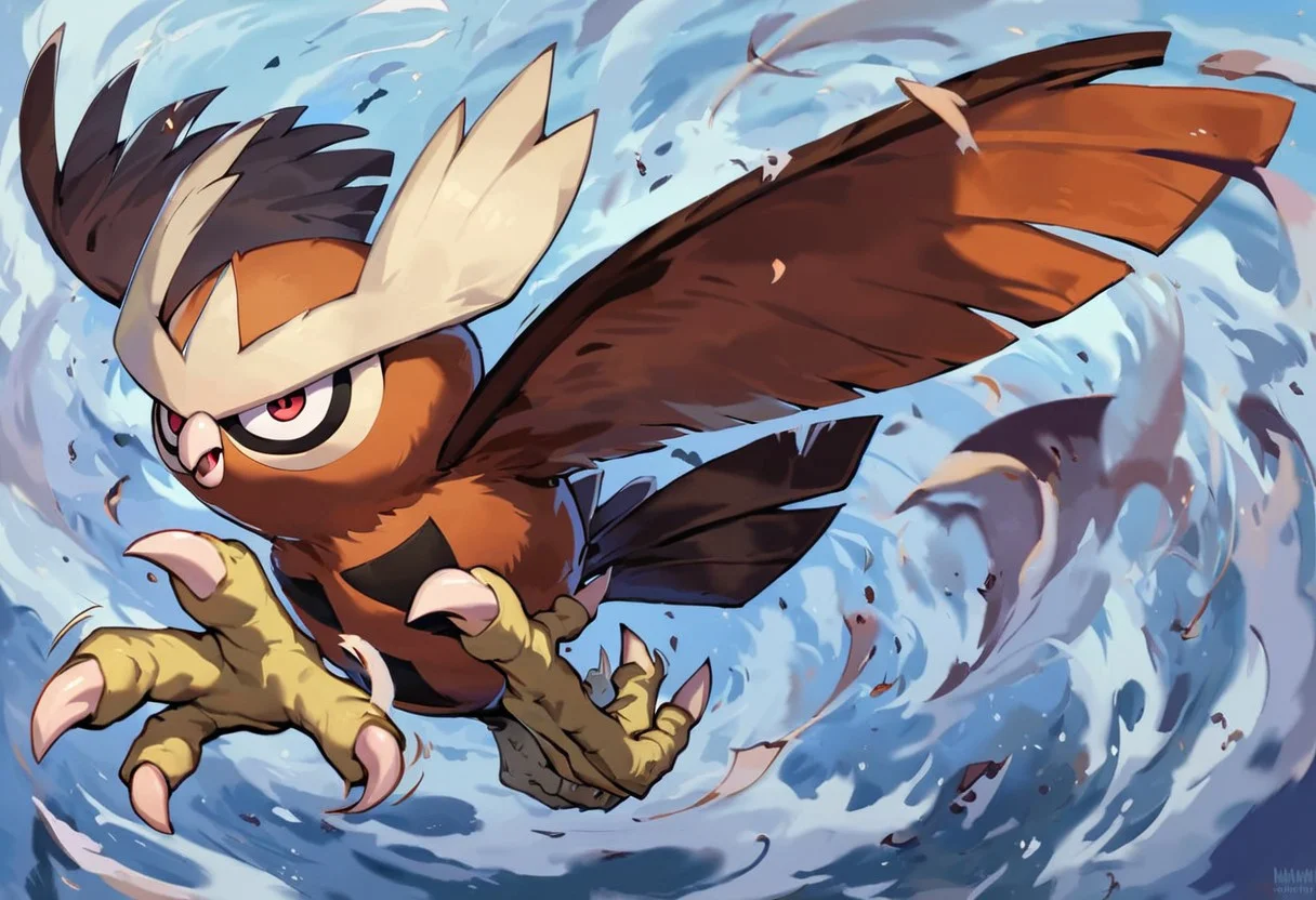 score_9, score_8_up, score_7_up, score_6_up, source_furry, full-length portrait, solo, white background,  <lora:POKEMON_NOCTOWL:1> pokemon (creature), noctowl, cinematic, flying, motion lines, blowing wind, sky, night, dark, midnight, rimlight, talons, 3 toes, closed toes, foot focus, close-up