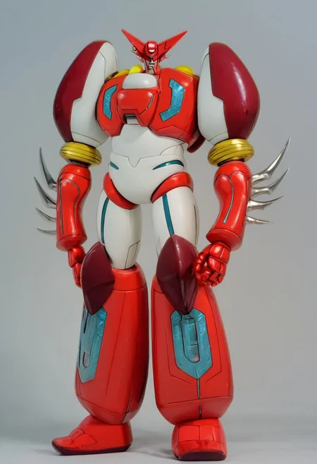 score_9, score_8_up, score_7_up, score_6_up, score_5_up, score_4_up, 4k quality, highly detailed face, (shin getter, mecha, super robot, red and white, horns), best quality, masterpiece, simple background, full body, front angle,  muscular Transformers, Animation, <lora:Transformers 86 FT:1>