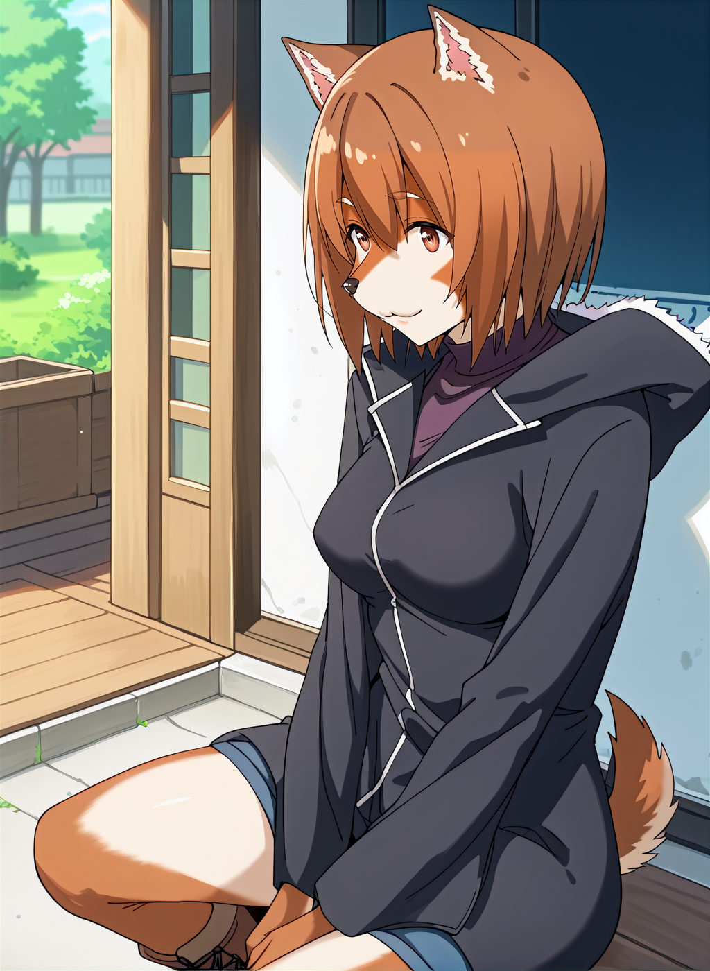 score_9,score_8_up,score_7_up,source_anime,anime,nsfw,rating_explicit,uncensored,High quality,Ultra detailed,best quality,insanely detailed,beautiful,masterpiece,prefect lighting BREAK
<lora:inukai_towa_V1:1>,(inukai_towa_b, brown hair, short hair, furry female, dog ears, brown eyes, animal nose, dog girl, brown fur,medium breasts,boots,coat,dog tail,long sleeves,turtleneck,hood),1girl,solo,kind_smile,from_above,day,outdoors,looking_at_viewer