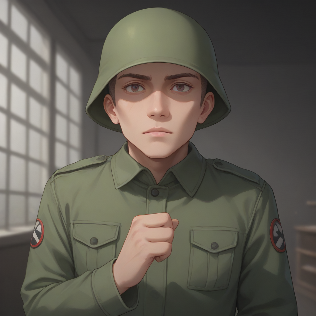 score_9, score_8_up, score_7_up, best quality, masterpiece, source_anime, zPDXL, zPDXL_xxx, BREAK
in city of ruin
1boy,  <lora:rebelsoldier:1>military uniform, rebelsoldier, green helmet, no eyes, <lora:add-detail-xl:1> <lora:detail_eyes:0.5>, one hand raised, signaling a question